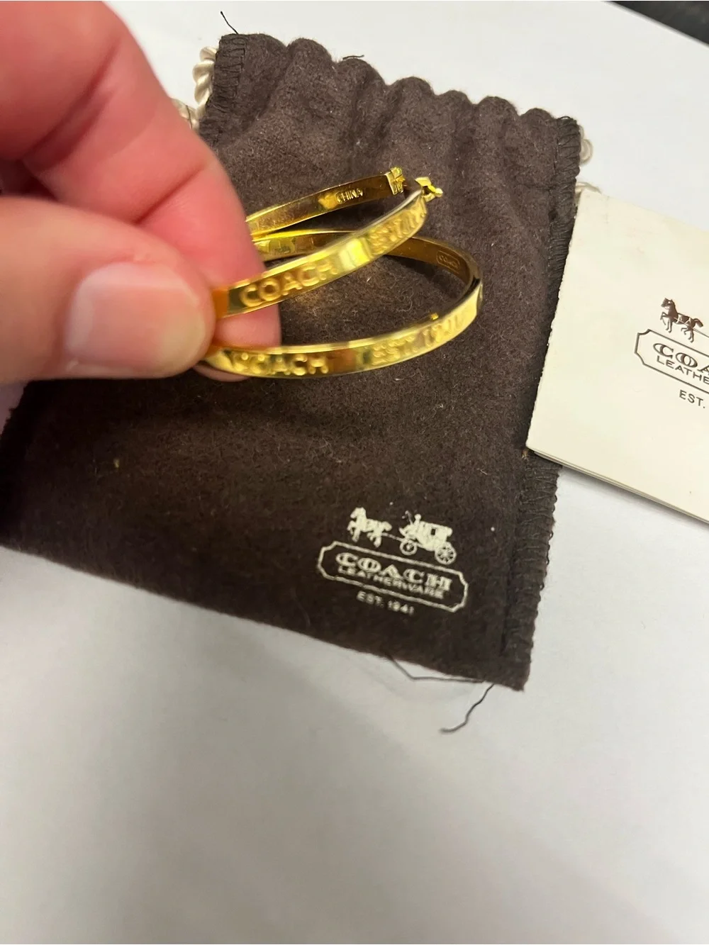 Coach Gold-Tone Hoop Earrings with Dust Bag & Care Booklet. Excellent Condition - Picture 5 of 6